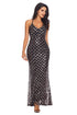 Sexy Black Gold Sequins Crisscross Maxi Evening Dress